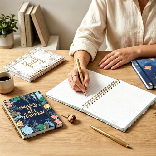 Aosemili A5 Spiral Notebook Lined Planner Ruled Notepad Journal for Writing - color: Black Leaf