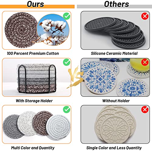 Mckanti 8 Pcs Coasters for Drink with Holder, 4 Colors Absorbent Coasters for Drinks, Minimalist Cotton Woven Coaster Set for Home Decor Tabletop Protection Suitable for Kinds of Cups, 4.3 Inches. - color: Muti-color B