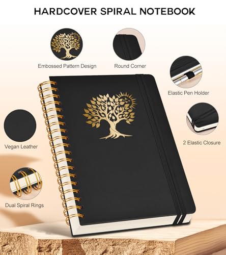 PERCUN B5 Spiral Notebook 300 Numbered Lined Pages Hardcover Journal 7"x10" - color: Black, size: B5 size (7in x 10in)