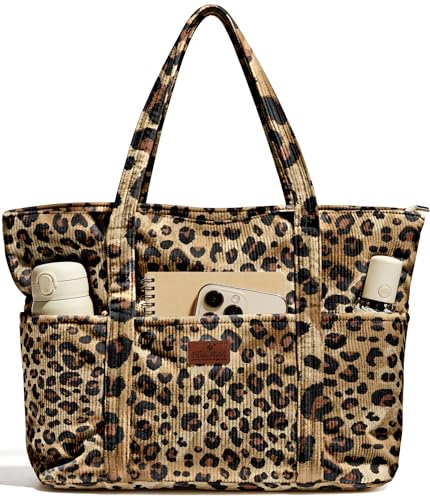 Miss Adola Large Aesthetic Corduroy Tote Bag for Women - color: Leopard, size: Large