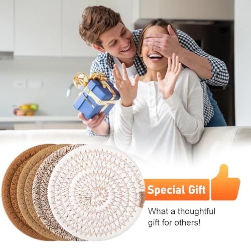 OIAHOMY 8 Pcs Coasters with Holder for Beer, Coffee, Woven Cotton Coaster Set for Table Decor for Kitchen, Bar, Dining Room, Living Room, Housewarming Gifts - Yellow - color: Yellow, size: 8Pcs