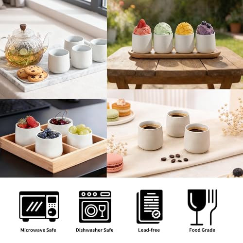 TEANAGOO Japanese Tea Cups, Chinese Tea Cup, 7.2Oz / 205 Ml, Ceramic Tea Cups for Adults, Ceramic Cups no Handles, Japanese Cups, Matcha Cup, Lt.Grey, 4 Pcs/Box, H5 - color: Lt.Grey, size: 7.2 fl oz (4-Count)