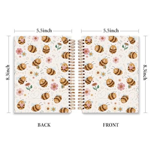 JXREQ Cute Bumble Bee Floral Notebook Botanical Journal Notebooks for Note Taking, Bee Lovers Gifts Journal for Women, Girly Office Supplies, Aesthetic Insect Spiral Notebooks 5.5x8.3 - color: Bee 1