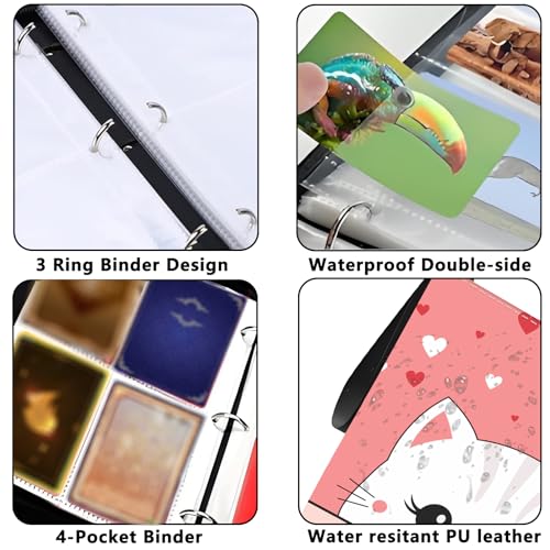 4 Pocket Trading Card Binder, Holds 400 Cards, Zipper Binder - color: Cute Kitten