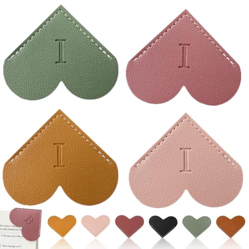 Personalized Leather Heart Bookmark, 26 Letters Customized Corner Book Mark for Reading Women, Book Marker with Initials，Cute Gifts (Light Pink+Deep Pink+Green+Light Brown, I) - color: Light Pink+deep Pink+green+light Brown, size: I