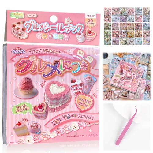 Tmtains 30 Sheets Japanese Sticker Book for Scrapbook 650+Pcs Heisei Retro Daily Life Theme Style Kawaii Korean Sticker for Journaling Aesthetic Japanese Stickers Book for Adults DIY Gifts (Food 3) - color: Ab-pink