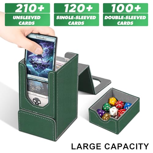 Card Deck Box for MTG Commander, Fits 100+ Double-Sleeved Cards Card Case - color: Dark Green and Dark Gray