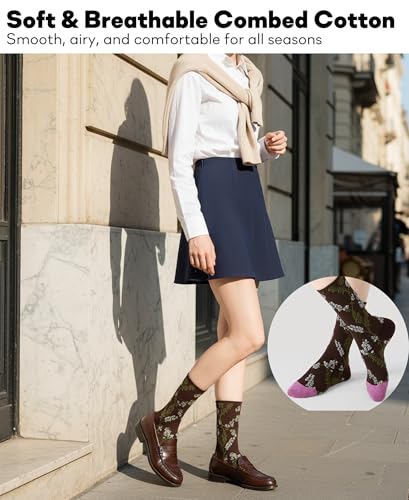 Women's Cotton Crew Socks, Cute Colorful Socks for Women, Soft Comfortable Casual Mid Calf Socks, Designer Pattern Gift Socks