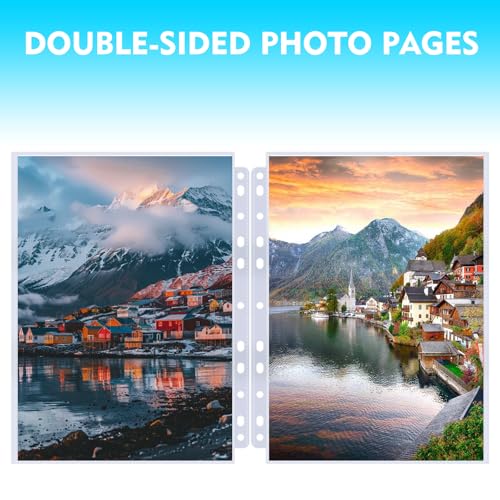 100 Pack 8x10 Photo Sleeves for 3 Ring Binder - Holds 200 Photos, Archival Safe, Acid-Free, Clear Plastic Page Protectors for Photo Albums, Postcards, Pictures - size: 8" X 10"