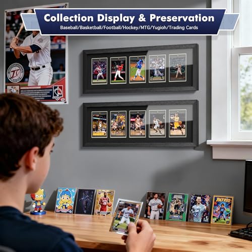 Trading Card Display Case, 5 Standard Baseball Card Display Frame - size: 5 Card-Black