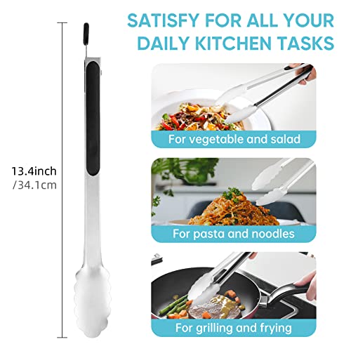 12-Inch Kitchen Tongs for Cooking,Heat-Resistant Stainless Steel Tong,Black - color: 12"-Stainless Steel