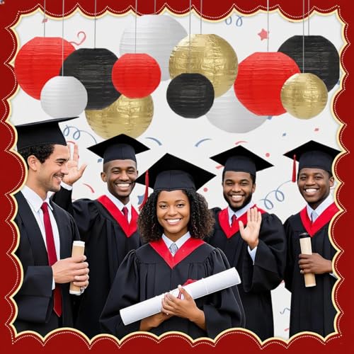 Black Red White Paper Lanterns Decorative 12pcs Party Hanging Decorations for Party Bridal Shower Wedding Baby Shower Graduation Anniversary Room Decor - color: black,red,white,gold