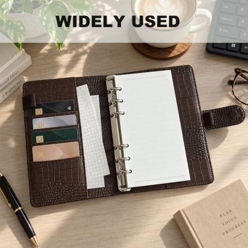 Convend A6/A5 Refillable 6 Ring Faux Leather Binder Cover, Brown Croc - color: Crocodile-brown, size: Luxe-A6