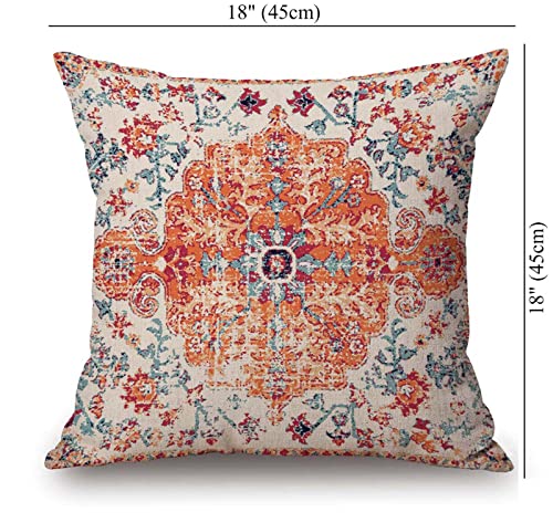 Solekla Throw Pillow Cover Carpet Pattern Boho Style Ethnic Design Decorative Cotton Linen Throw Waist Pillow Case Cushion Cover Orange Blue Pillowcase 18x18 Inches - color: Sl223