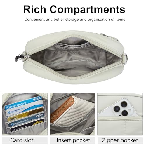 CLUCI Quilted Crossbody Bags for Women Lightweight Puffer Shoulder Bag Travel Purses with Wide Strap - color: Light Gray