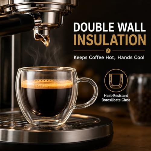 2.5oz Espresso Cups Set of 6, Small Expresso Shot Glass, Clear Expresso Coffee Cup with Handle, Double Wall Insulated Espresso Mugs,Tazas De Cafe Expreso, Suif for Espresso Machine Accessories - size: 2.5oz-6pack