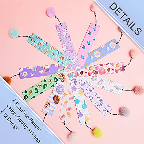 Outus 12 Pcs Cute Bookmarks for Kids with Pom Pom, Girls Page Markers Gift - style: Cute