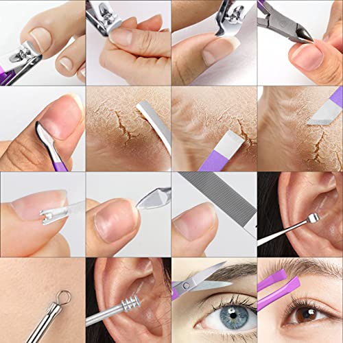 Manicure Set Professional Nail Clippers Pedicure Kit,16 pcs Stainless Steel - color: Violet