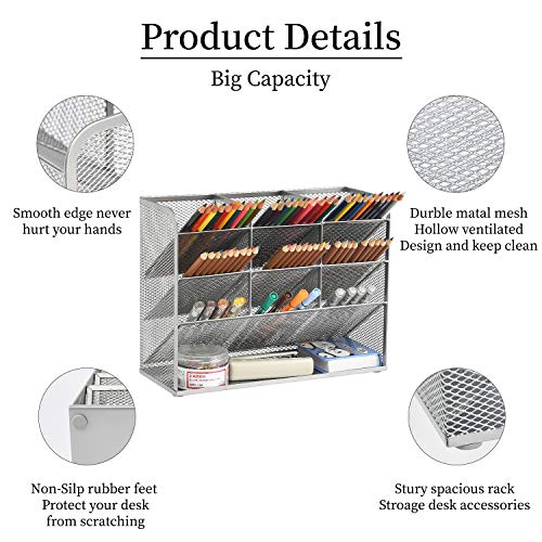 Marbrasse Mesh Desk Organizer, Multi-Functional Pen Holder, Desktop Stationary Organizer, Storage Rack for School, Home, Office, Art Supplies (Mesh Pen Holder-Silver) - color: Silver