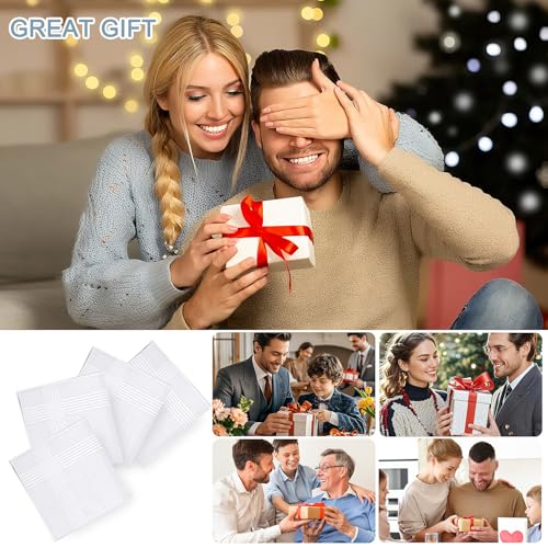 12 Pcs Handkerchiefs for Men, 100% Soft Cotton White Men's Handkerchiefs, Large Classic Hankies for Men