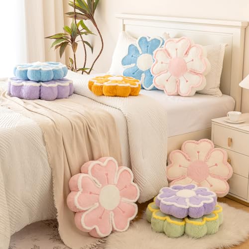 Flower Shaped Decorative Throw Pillow Cushion for Bed Couch, Cute Flower Plush Throw Pillows Home Decor Floor Pillow Seating Cushions (Blue, 13.7 Inches) - color: Blue, size: 13.7 Inches