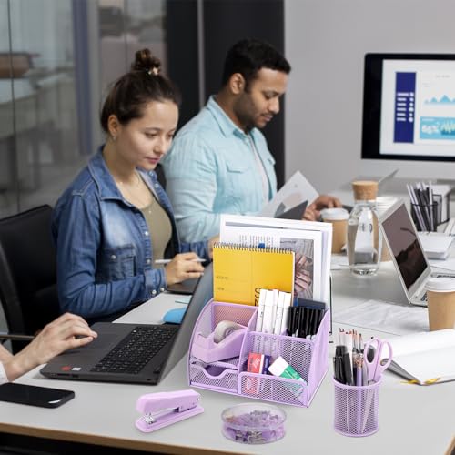 17 IN 1 Office Desk Organizer Set for Back to School Supplies Accessories - color: Purple