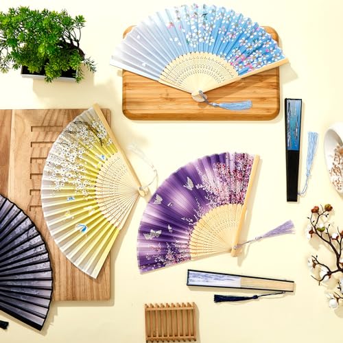 Yulejo 20 Pcs 8.27" Japanese Fan Chinese Folding Hand Fans with Tassels - style: Fresh Style