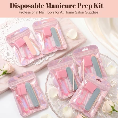 Ymapinc 5 Sets Disposable Manicure Prep Kit, Portable Travel Nail - Pink