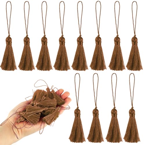 BEL AVENIR 45 pcs Mini Bookmark Tassels 3.75inch Silky Key Tassel-Coffee - color: Coffee