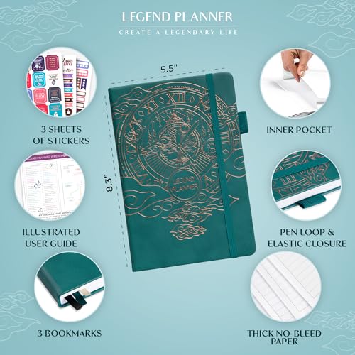 Legend Planner Undated, Weekly & Daily Goal Journal, A5 Dark Teal - color: Dark Teal Gold (Undated), size: A5 (5.5'' x 8.3'')