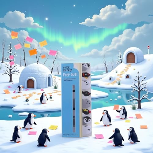 Penguin Kawaii Sticky Notes, Page Flags, Index Tabs, Self-Stick Memo Pad with Cute Animal Designs