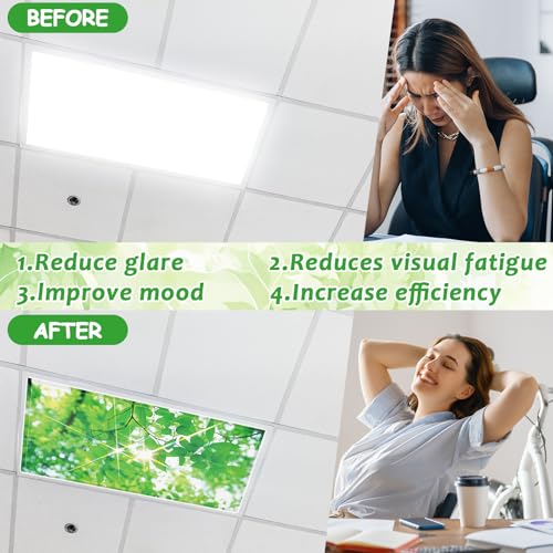Wiooffen 6 Pcs Fluorescent Light Covers with 60 Magnets Decorative for Classroom Ceiling Light 4 x 2 Feet Magnetic Light Covers Filter Easy Install for Office Hospitals & Home(Green Leaves) - color: Leaves