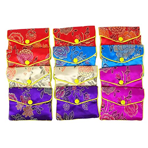 "Honbay 12PCS Jewelry Silk Purse Pouch Brocade Embroidered Bags Gift Bags, Assorted Colors (M)" - size: M