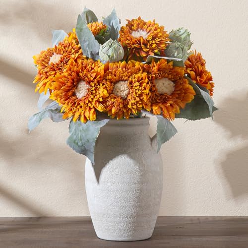 Enra Ivory Textured Ceramic Vase, 9.76" Rustic Farmhouse Decor - color: Farmhouse White- 9.76 in