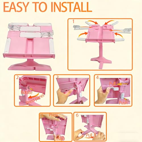 Book Stand for Desk, Kids Book Stand Adjustable Shelf Thick Base Foldable Riser Holder, Portable Desktop with Elastic Page Clips Gift for Children (Pink) - color: Pink