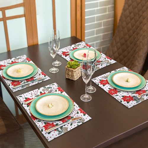 Urban Villa Two Tone Placemat Cotton Tablemat 14x20 (Set of 6) Pine Cone - color: Pinecone Print, size: 14" x 20"