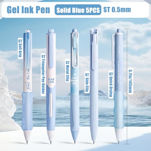 10PCs Pastel Gel Ink Pen Set,Retractable Black Ink Pens 0.5mm Fine Point - color: Blue