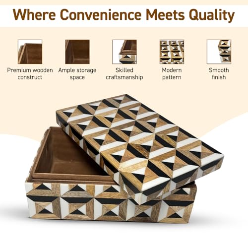 Perilla Home Home Decor Decorative Storage Wooden Box Small Era Organizer Tool Stash Card Craft Trinket Memory Keepsake Jewelry Box for Men and Women, Gifts For All, Brown, Black and Off White - color: Brown, Black and off white