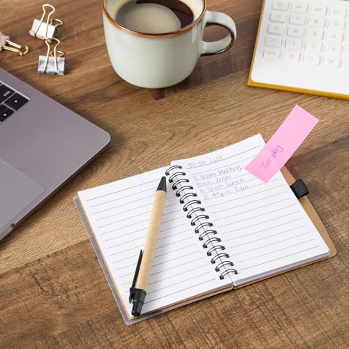 Juvale School Supplies Pocket Notebook & Pen - 4 x 5.5 in, Brown Cover, 6-Pack - Lined Mini Notepad Spiral Journal with Elastic Pen Holder - 65 Tabs & Ruler Sheet
