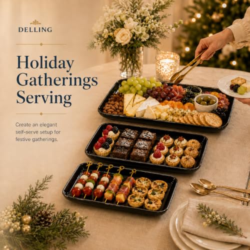 DELLING Large Serving Platter Set of 3, 16/14/12 Inch Porcelain Serving Trays for Party - Black Ceramic Rectangular Platters for Entertaining,Platter for Thanksgiving Christmas, Dishwasher Oven Safe - color: Black, size: 16 x 9.5 inch, 14 x 8.1 inch, 12 x