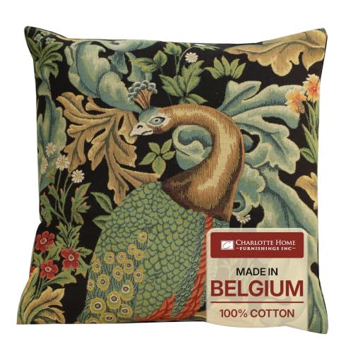 William Morris Black Peacock Woven Tapestry Throw Pillow Cover 18 X 18 in - color: Black Peacock