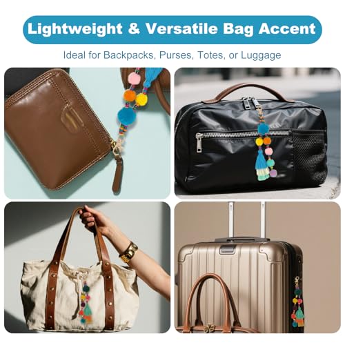 Tassel Keychain for Women Colorful Boho Charm Keychains with Tassels for Bags Backpack Purses Handbags and Beach Accessories Cute Summer Key Ring Decorations for Bag Charm and Wristlet Use
