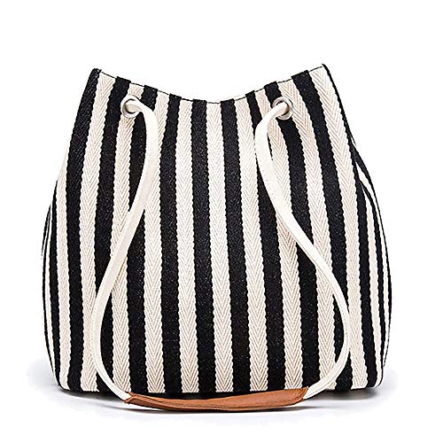 Bydenwely Women's Canvas Summer Tote Bag, Striped Hobo Purse Small/Medium - color: Black2, size: Medium