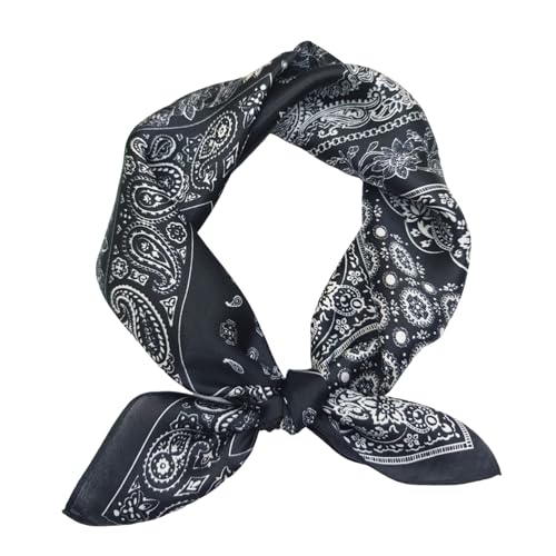100% Mulberry Silk Neck Scarf for Women Square Neckerchief – 21 inch - color: Black Pattern