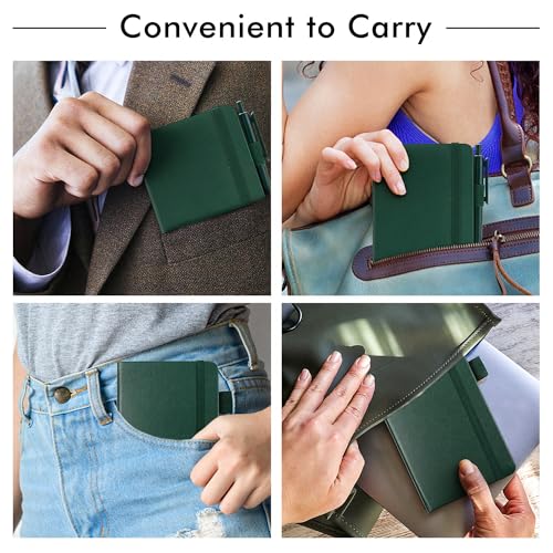 feela 6 Pack Pocket Mini Notebooks Bulk, Small Cute Memo Notepads Hardcover College Ruled Lined Journals with Pen Holder for School Business Work, with 6 Black Pens, 3.5”x 5.5”, A6, Dark Green - color: A6 6 Dark Green