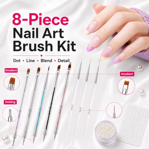 Beetles Nail Art Brushes 8pcs – Crystal Nail Art Tools Double-headed - color: F-Multicolor-8