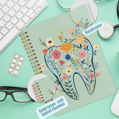 WUCHJ Dentist Gifts Notebook Journal, Dental Assistant Office Gifts for Women, Green Floral Tooth Dental Spiral Notebook Journal for Note Taking, Dentist Office Supplies, 5.5x8.3 Inch - color: green tooth flower