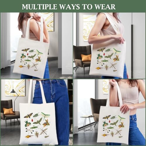 Canvas Aesthetic Tote Bag for Women with Inner Pocket Totes Shoulder Book Bag Shopping Reusable Grocery Bags - color: Bugs Pattern