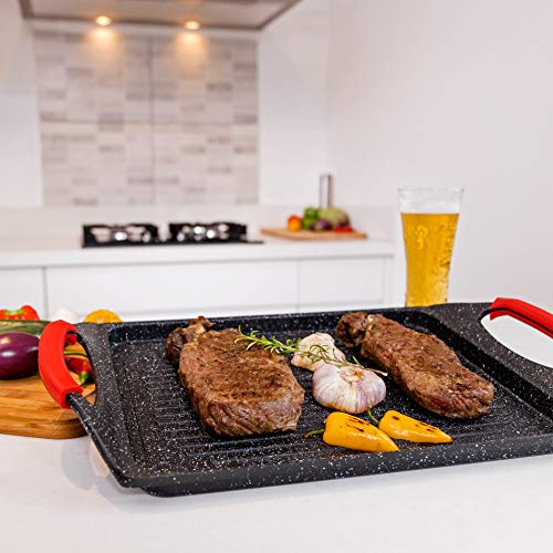 Moss & Stone Griddle Aluminum BBQ, Rectangle Grill Pan for Indoor Cooking - style: Rectangle Grill Pan