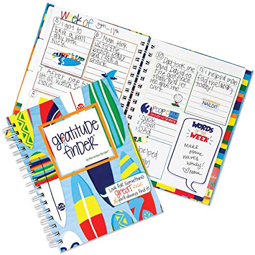Denise Albright Gratitude Finder® 52 Week Non-Dated Journal for Boys with 177 Totally Cool Hand-Illustrated Stickers (Hang Ten) - color: Hang Ten Gratitude Finder Journal